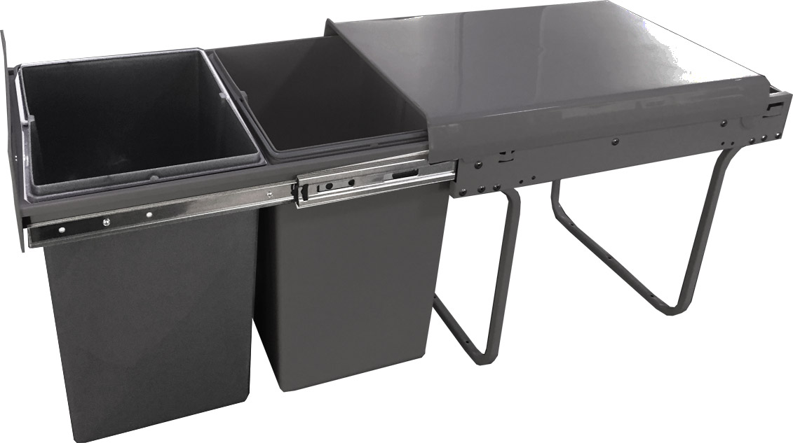 Poubelle Tri Sélectif 2x20L Gris pour meuble bas